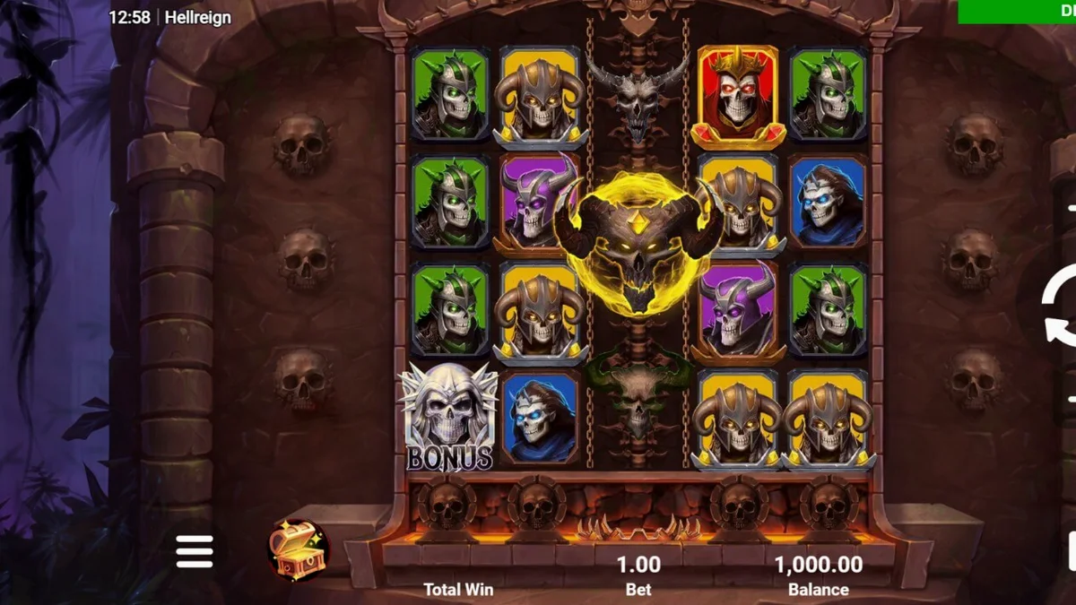 Tampilan visual slot Hellreign Scatter Magnet dengan tema neraka yang gelap